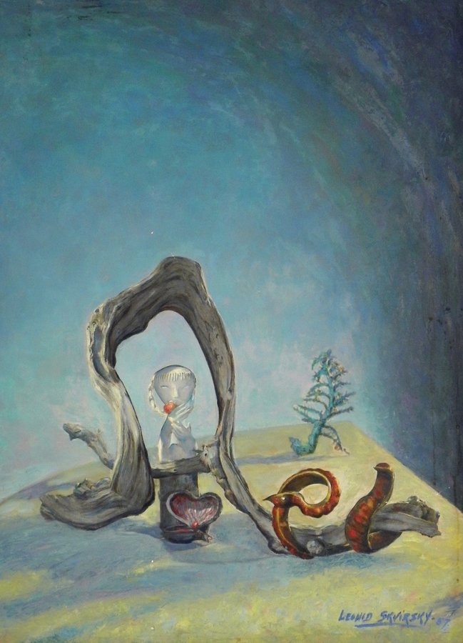 Leonid Skvirsky Painting, Original Work: Designer & Manufacturer: Leonid Skvirsky Markings: signed; dated 1957 Country of Origin & Materials: Russian; panel Additional Information & Circa: Surrealist painting by Leonid Skvirsky. (Keyword sea