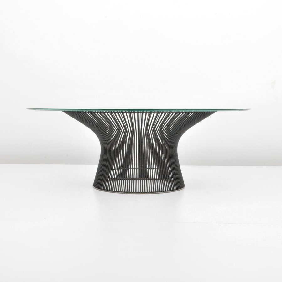 Warren Platner Cocktail Table: Designer & Manufacturer: Warren Platner; Knoll International Markings: none Country of Origin & Materials: USA; bronzed steel, glass Additional Information & Circa: Bronzed steel and glass cocktail ta