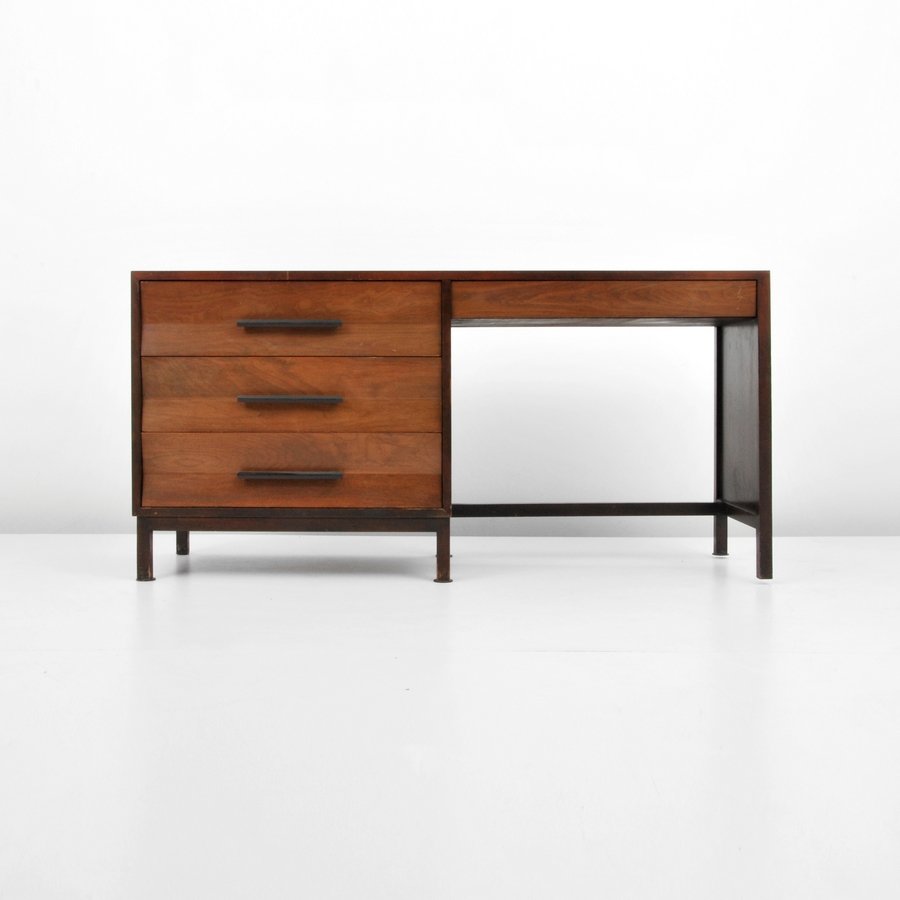 Edward Wormley Desk: Designer & Manufacturer: Edward Wormley; Dunbar Markings: marked Country of Origin & Materials: USA; wood, metal Additional Information & Circa: Desk with four drawers by Edward Wormley. (Key Word Sea