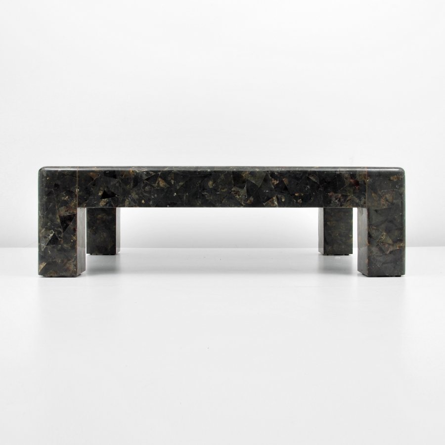 Karl Springer Cocktail Table: Designer & Manufacturer: Karl Springer Markings: marked Country of Origin & Materials: USA; coconut shell, wood, brass Additional Information & Circa: Cocktail table by Karl Springer. (Key Word Search