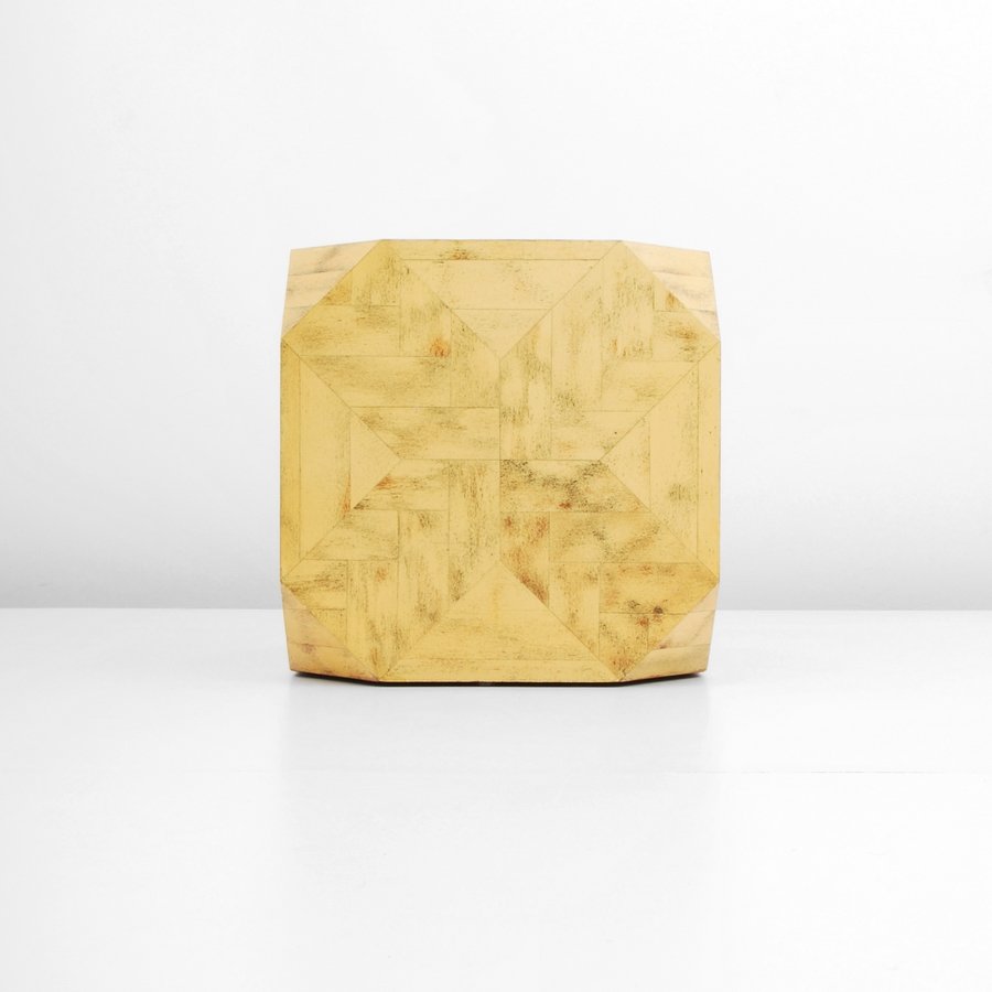 Karl Springer End Table: Designer & Manufacturer: Karl Springer Markings: none Country of Origin & Materials: USA; wood Additional Information & Circa: Patterned end/side table by Karl Springer. (Key Word Search: James Mont, 