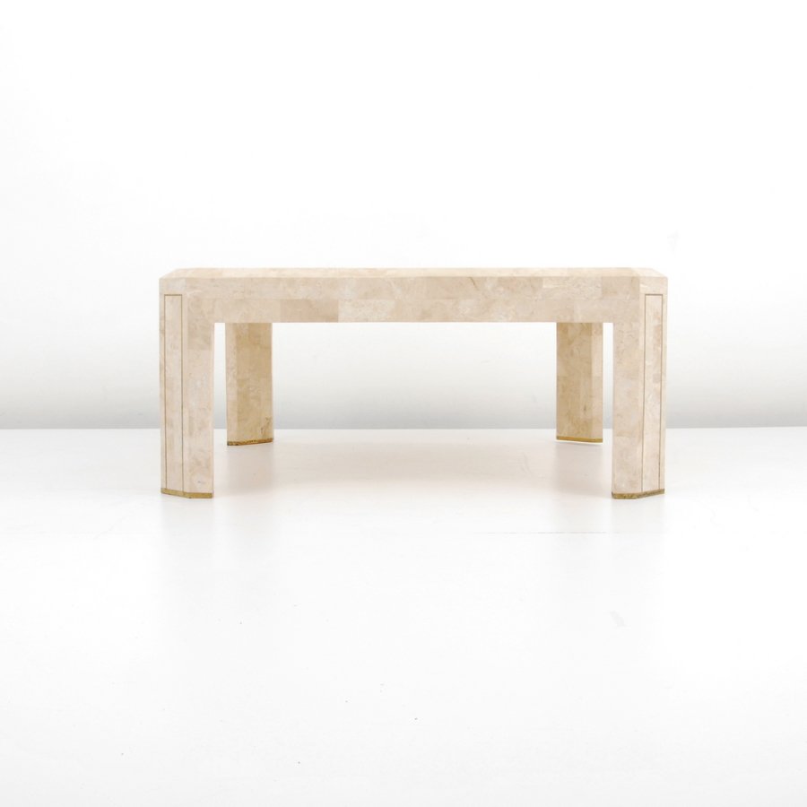 Maitland Smith Cocktail Table: Designer & Manufacturer: Maitland Smith Markings: none Country of Origin & Materials: USA; stone, brass Additional Information & Circa: Tessellated stone and brass cocktail table by Maitland Smith. (K