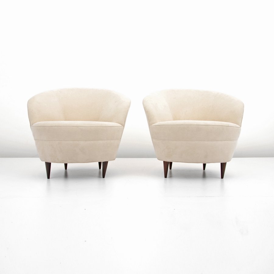 Pair of Ico Parisi Lounge Chairs: Designer & Manufacturer: Ico Parisi Markings: none Country of Origin & Materials: Italy; upholstery, wood Additional Information & Circa: Pair of lounge chairs by Ico Parisi. (Key Word Search: Franco 
