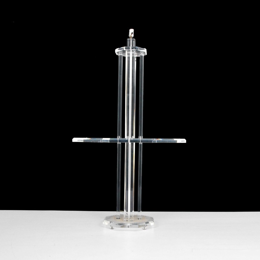Lucite Floor Lamp/Table: Markings: none Country of Origin & Materials: USA; lucite Additional Information & Circa: Lucite floor lamp with built-in table. (Key Word Search: James Mont, Serge Roche, Karl Springer, Tommi Parzing