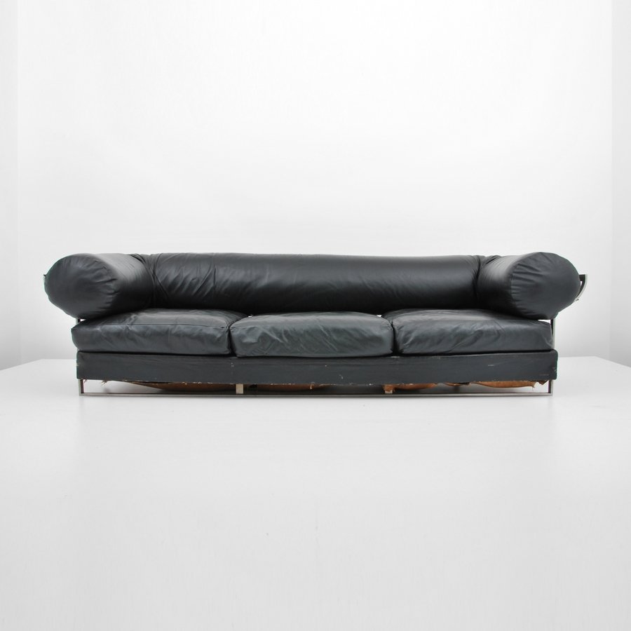 Jacques Charpentier Leather Sofa: Designer & Manufacturer: Jacques Charpentier Markings: none Country of Origin & Materials: France; leather, stainless steel Additional Information & Circa: Leather sofa by Jacques Charpentier. (Key Wo