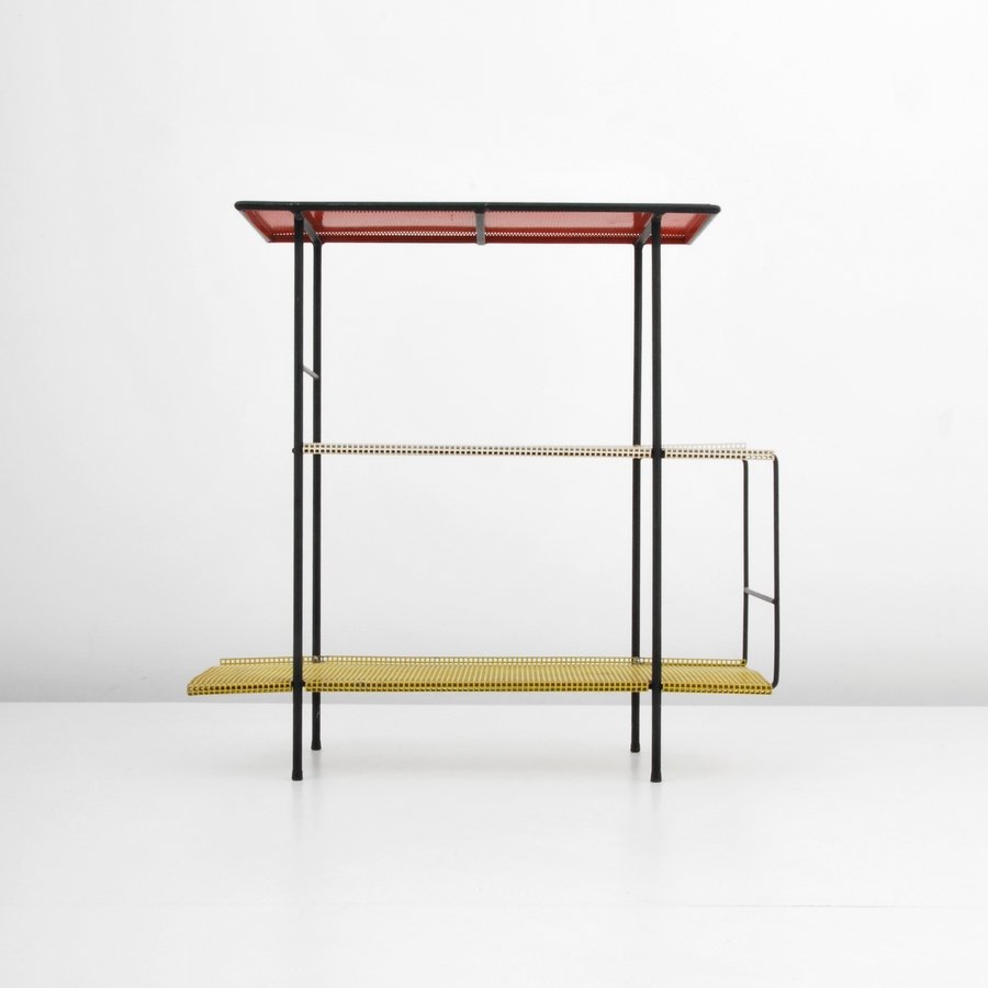 Tiered Stand, Manner of Mathieu Mategot: Designer & Manufacturer: Mathieu Mategot, Manner of Markings: none Country of Origin & Materials: unknown; metal Additional Information & Circa: Pierced metal stand/shelving unit in the manner of Math