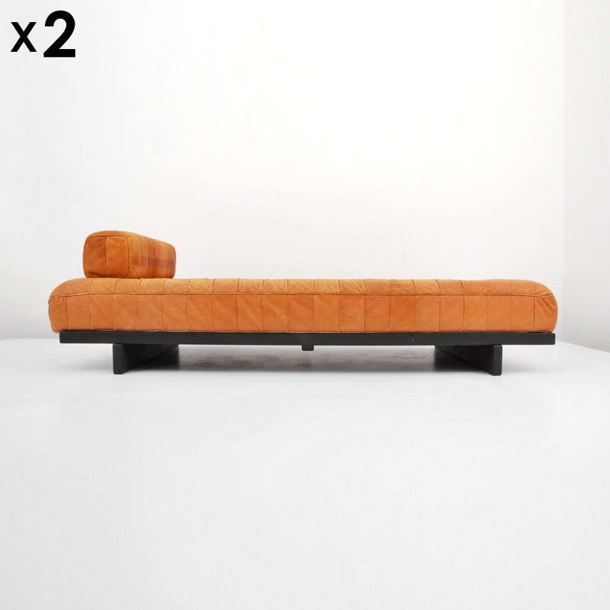 Pair of de Sede DS-80 Daybeds/Sofas: Designer & Manufacturer: de Sede Design Team; de Sede Markings: none Country of Origin & Materials: Switzerland; aniline leather, aniline wood, fabric Additional Information & Circa: Pair of vintage "