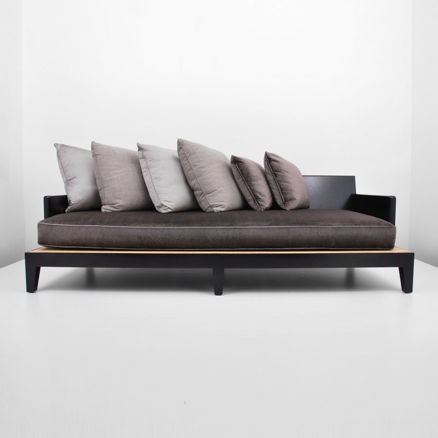 Christian Liaigre "Opium" Sofa/Daybed: Designer & Manufacturer: Christian Liaigre; Holly Hunt Markings: marked Country of Origin & Materials: USA; wood, upholstery, caning Additional Information & Circa: "Opium" sofa/daybed by Christian Li