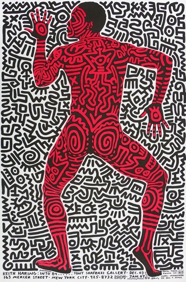 Keith Haring "Into 84" Original Gallery Poster: Designer & Manufacturer: Keith Haring Markings: 1984 Country of Origin & Materials: American; poster Additional Information & Circa: "Into 84" original gallery exhibition poster by Keith Haring (1958-