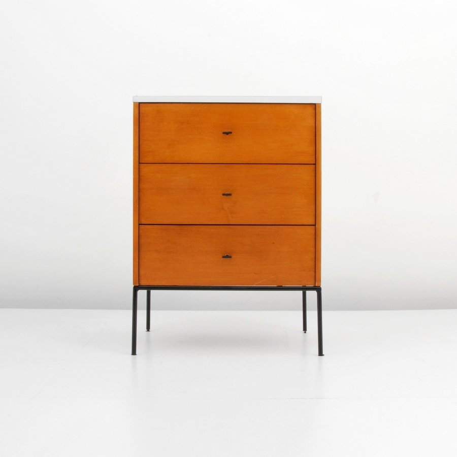 Paul McCobb "Planner Group" Chest of Drawers/Cabinet: Designer & Manufacturer: Paul McCobb; Winchendon Markings: marked Country of Origin & Materials: USA; wood, iron, mica Additional Information & Circa: "Planner Group" three-drawer chest of drawers/cab