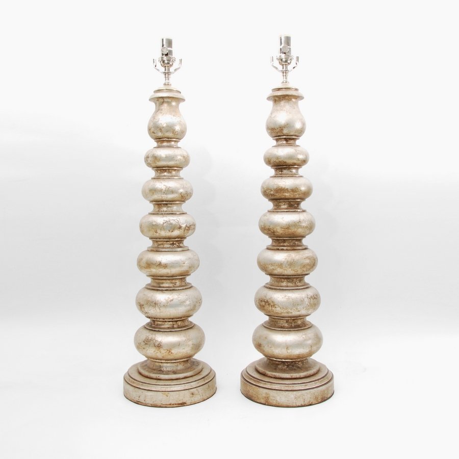 Pair of Frederick Cooper Lamps: Designer & Manufacturer: Frederick Cooper Markings: none Country of Origin & Materials: USA; wood Additional Information & Circa: Pair of silvered lamps by Frederick Cooper. (Key Word Search: James Mo