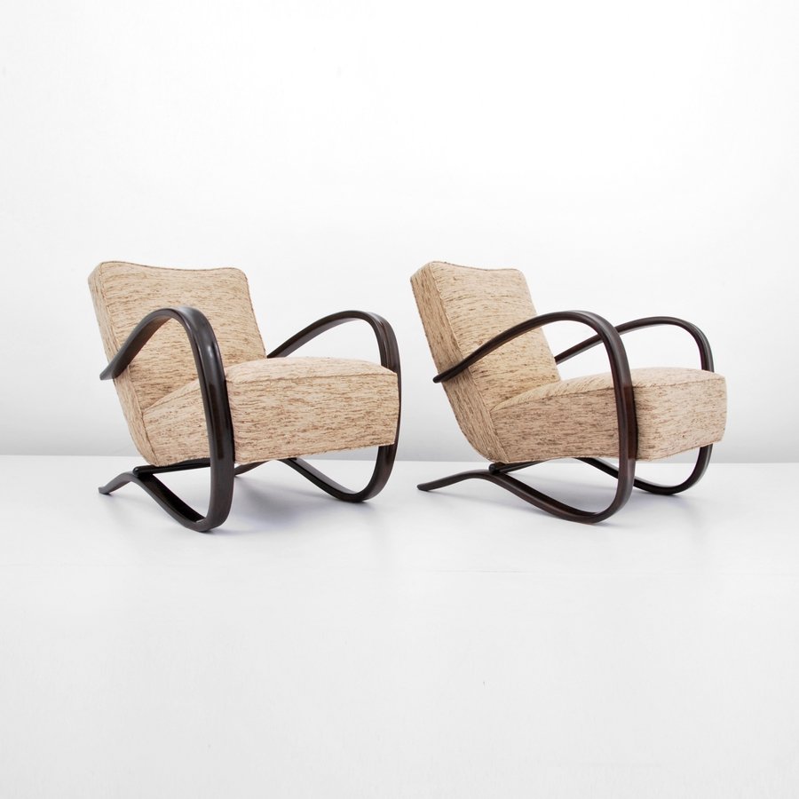 Pair of Jindrich Halabala Lounge Chairs: Designer & Manufacturer: Jindrich Halabala Markings: none Country of Origin & Materials: Czechoslovakia; wood, upholstery Additional Information & Circa: Pair of "H269" lounge chairs by Jindrich Halab