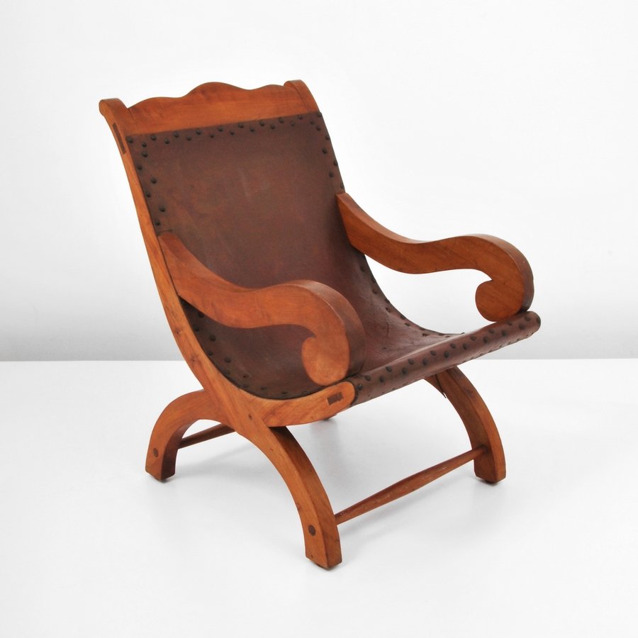 Arm Chair, Attributed to William Spratling: Designer & Manufacturer: William Spratling Markings: none Country of Origin & Materials: Mexico; leather, wood Additional Information & Circa: "Butaquito" arm chair attributed to William Spratling. Pr