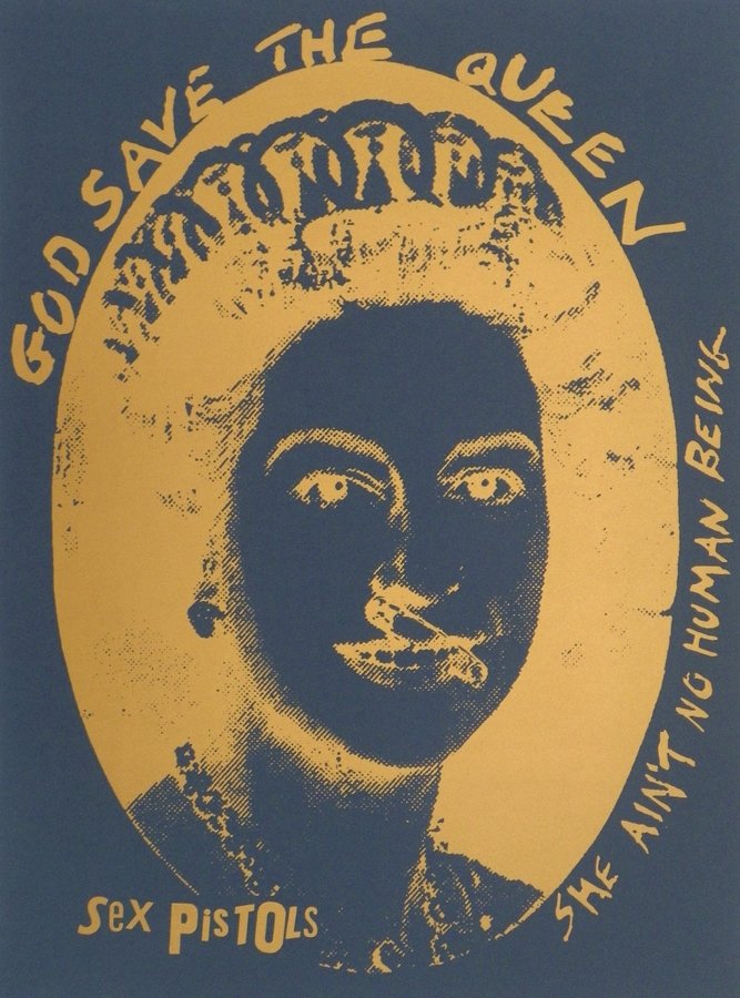 Jamie Reid "God Save the Queen" Print: Designer & Manufacturer: Jamie Reid Markings: none Country of Origin & Materials: British; silk-screen print Additional Information & Circa: "God Save The Queen" silk-screen print by Jamie Reid (b. 19