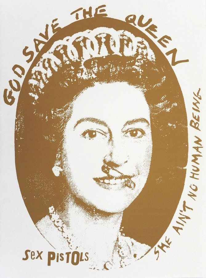 Jamie Reid "God Save the Queen" Print: Designer & Manufacturer: Jamie Reid Markings: none Country of Origin & Materials: British; silk-screen print Additional Information & Circa: "God Save The Queen" silk-screen print by Jamie Reid (b. 19