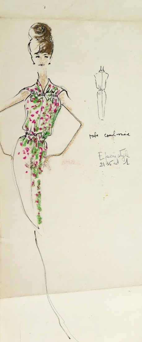 Original Fashion Drawing; Tiziani + Lagerfeld + Liz: Country of Origin & Materials: paper Additional Information & Circa: Original fashion design sketch; Tiziani Archives, from storage box labeled "Karl Lagerfeld". Estate of Tiziani | Estate of Raf Rava
