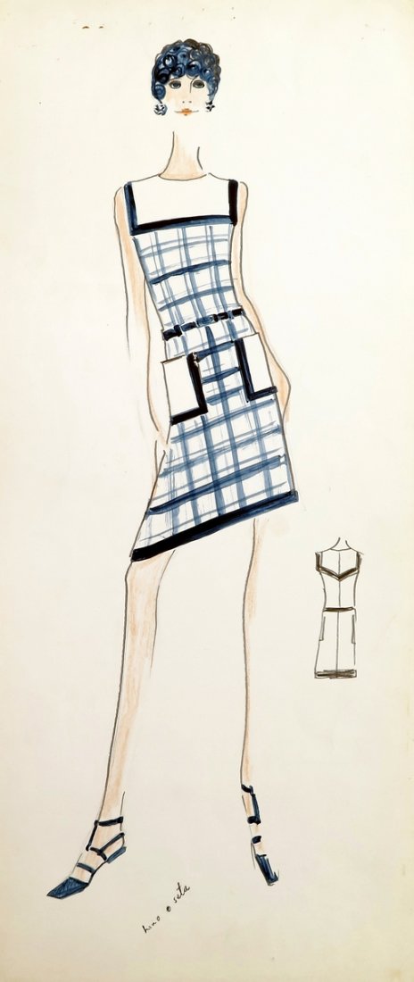 Original Fashion Drawing; Tiziani + Lagerfeld + Liz: Country of Origin & Materials: card stock Additional Information & Circa: Original fashion design sketch from storage box labeled "Karl Lagerfeld"; Tiziani Archives. Estate of Tiziani | Estate of Raf 