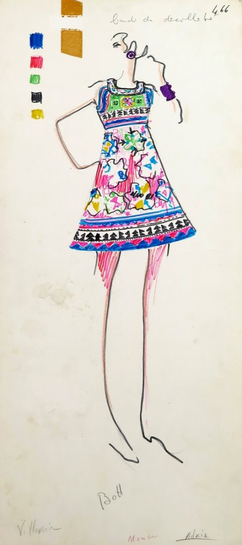 Original Fashion Drawing; Tiziani + Lagerfeld + Liz: Country of Origin & Materials: card stock Additional Information & Circa: Original fashion design sketch from storage box labeled "Karl Lagerfeld"; Tiziani Archives. Estate of Tiziani | Estate of Raf 