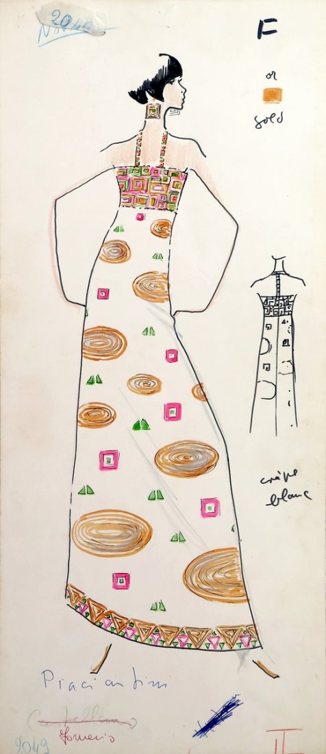 Original Fashion Drawing; Tiziani + Lagerfeld + Liz: Country of Origin & Materials: card stock Additional Information & Circa: Original fashion design sketch from storage box labeled "Karl Lagerfeld"; Tiziani Archives. Estate of Tiziani | Estate of Raf 