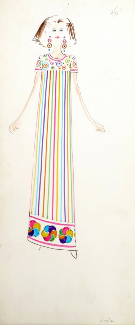 Original Fashion Drawing; Tiziani + Lagerfeld + Liz: Country of Origin & Materials: card stock Additional Information & Circa: Original fashion design sketch from storage box labeled "Karl Lagerfeld"; Tiziani Archives. Estate of Tiziani | Estate of Raf 