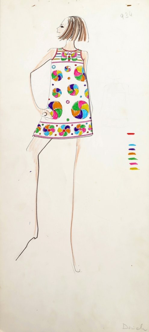 Original Fashion Drawing; Tiziani + Lagerfeld + Liz: Country of Origin & Materials: card stock Additional Information & Circa: Original fashion design sketch from storage box labeled "Karl Lagerfeld"; Tiziani Archives. Estate of Tiziani | Estate of Raf 