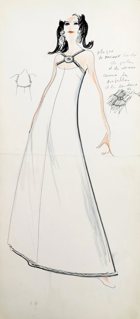 Original Fashion Drawing; Tiziani + Lagerfeld + Liz: Country of Origin & Materials: card stock Additional Information & Circa: Original fashion design sketch from storage box labeled "Karl Lagerfeld"; Tiziani Archives. Estate of Tiziani | Estate of Raf 