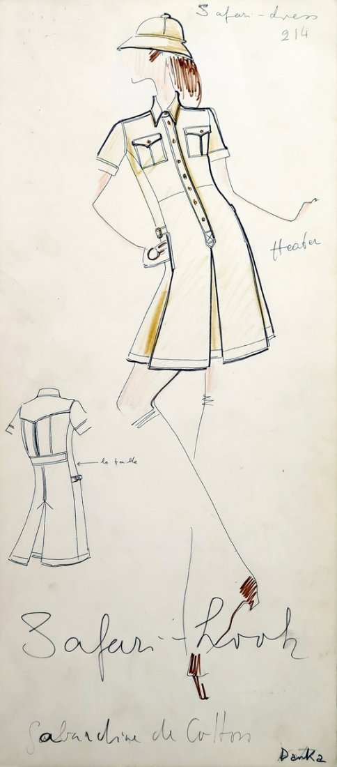 Original Fashion Drawing; Tiziani + Lagerfeld + Liz: Country of Origin & Materials: card stock Additional Information & Circa: Original fashion design sketch from storage box labeled "Karl Lagerfeld"; Tiziani Archives. Estate of Tiziani | Estate of Raf 
