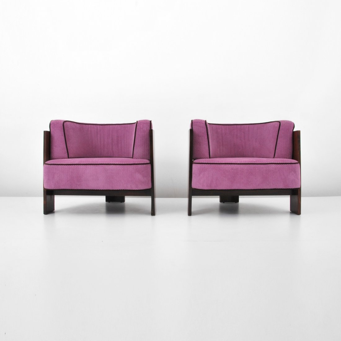 Pair of Milo Baughman "T" Form Lounge Chairs: Designer & Manufacturer: Milo Baughman Markings: none Country of Origin & Materials: USA; wood, upholstery Additional Information & Circa: Pair of "T" form lounge chairs by Milo Baughman. This rare ve