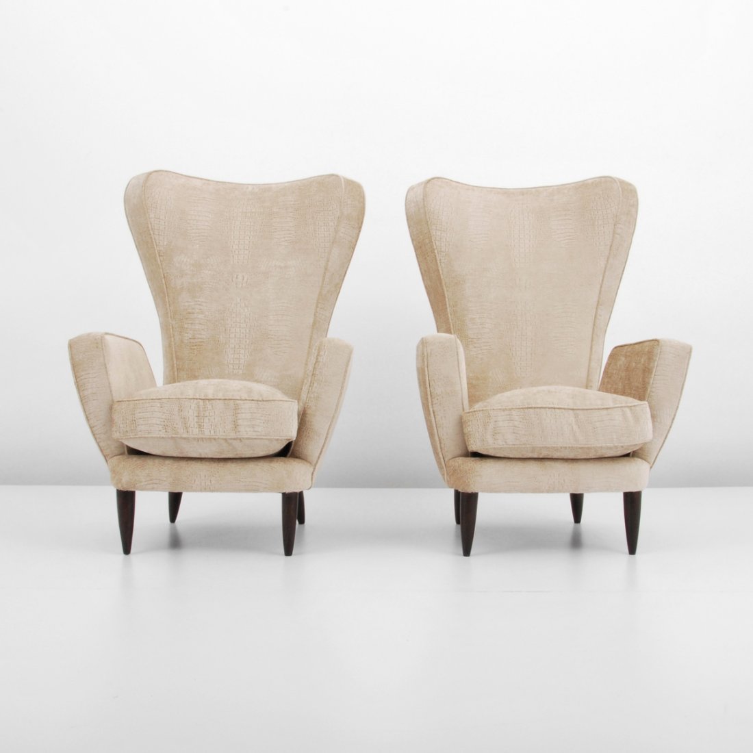 Pair of Paolo Buffa Lounge Chairs: Designer & Manufacturer: Paolo Buffa Markings: none Country of Origin & Materials: Italy; wood, upholstery Additional Information & Circa: Pair of lounge chairs by Paolo Buffa. (Key Word Search: Franc