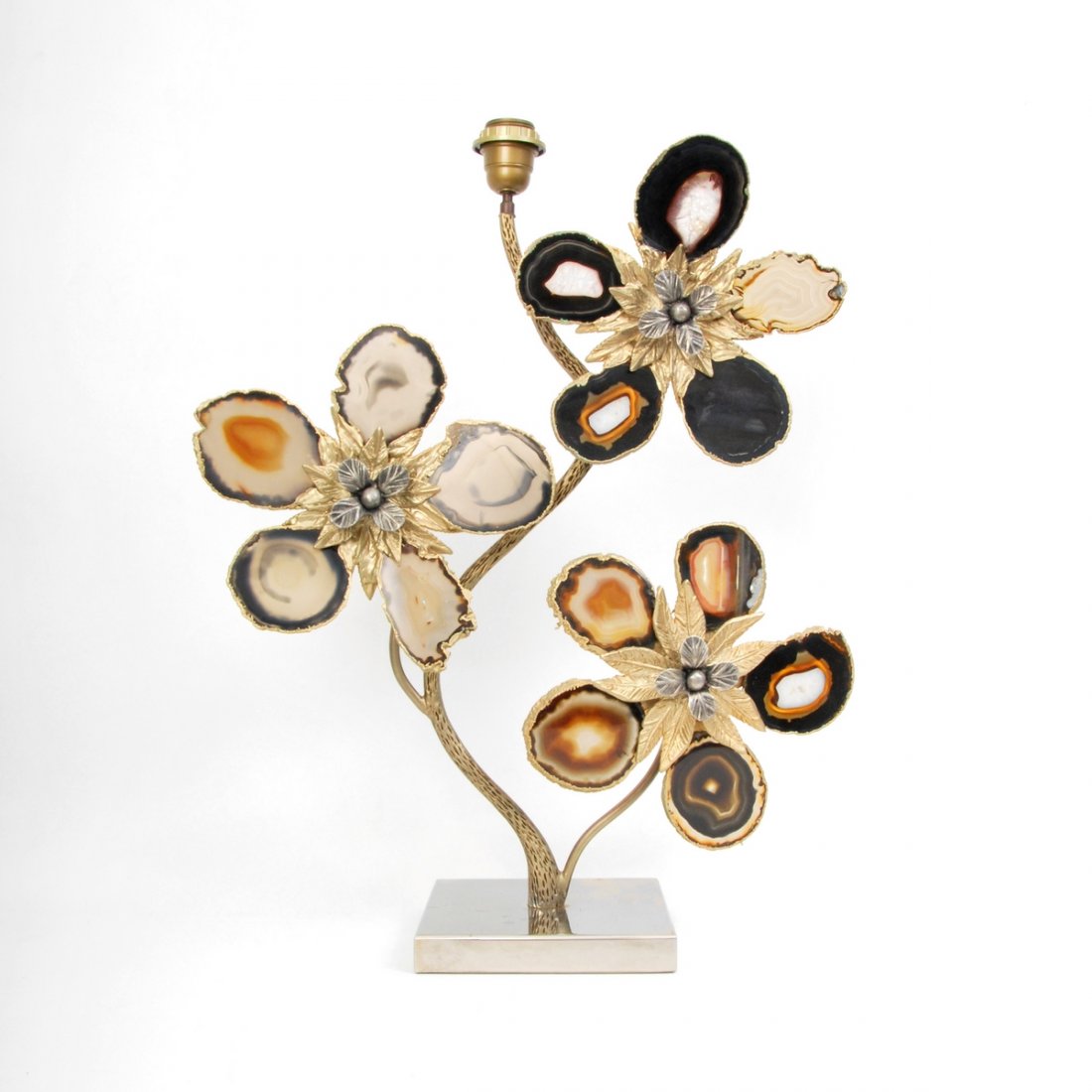 Agate Lamp, Attributed to Willy Daro: Designer & Manufacturer: Willy Daro, Attributed to Markings: none Country of Origin & Materials: Belgium; metal, agate Additional Information & Circa: Lamp with agate accents attributed to Willy Daro.