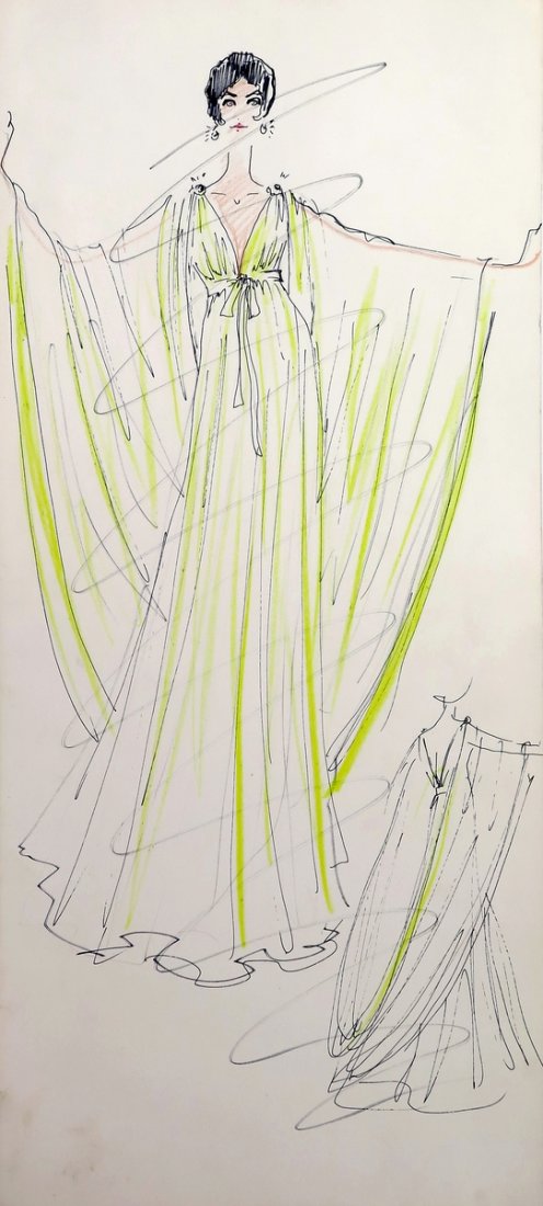 Original Fashion Drawing; Tiziani + Lagerfeld + Liz: Country of Origin & Materials: card stock Additional Information & Circa: Original fashion design sketch, with drawings on both sides, from storage box labeled "Karl Lagerfeld"; Tiziani Archives. Esta