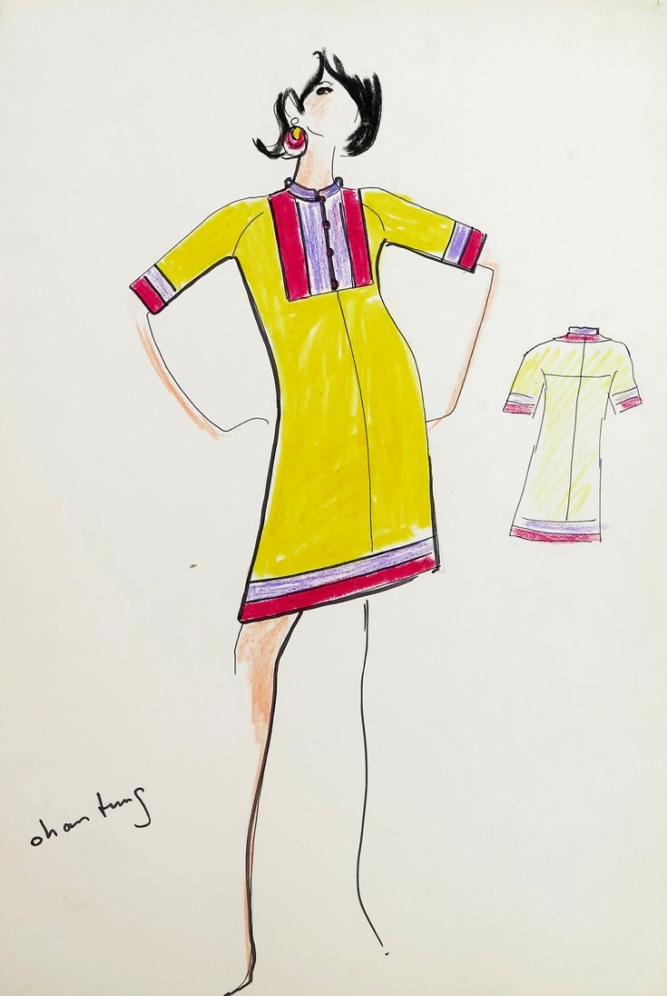 Original Fashion Drawing; Tiziani + Lagerfeld + Liz: Country of Origin & Materials: card stock Additional Information & Circa: Original fashion design sketch, from storage box labeled "Karl Lagerfeld"; Tiziani Archives. Estate of Tiziani | Estate of Raf