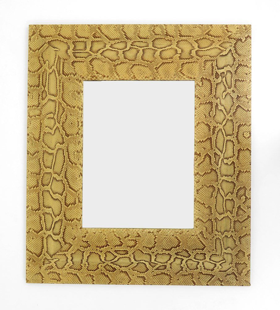 Faux Snakeskin Mirror in the Manner of Karl Springer: Designer & Manufacturer: Karl Springer, Manner of Markings: none Country of Origin & Materials: unknown; mirror, other Additional Information & Circa: Faux snakeskin mirror in the manner of Karl Sprin