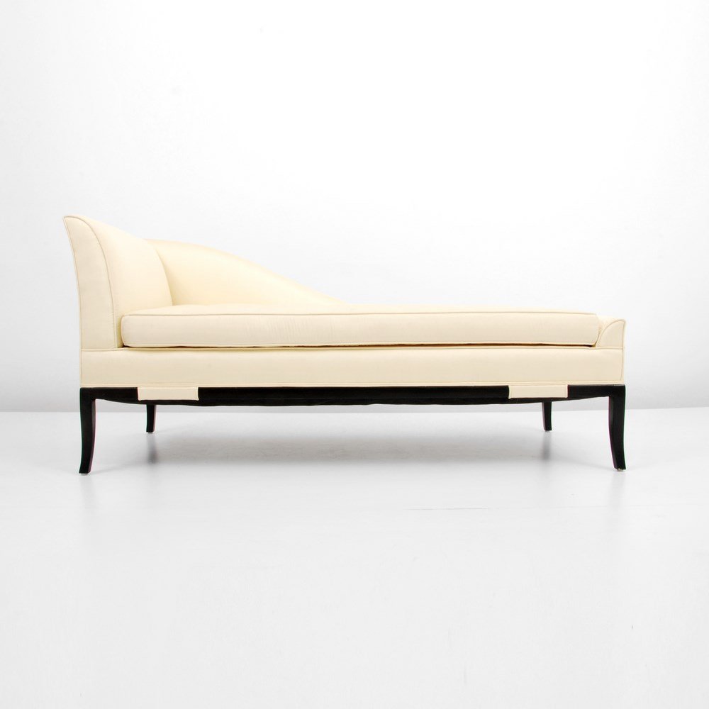 Tommi Parzinger Daybed/Chaise Lounge Chair: Designer & Manufacturer: Tommi Parzinger; Parzinger Originals Markings: none Country of Origin & Materials: USA; wood, upholstery Additional Information & Circa: Daybed/chaise lounge chair by Tommi Pa
