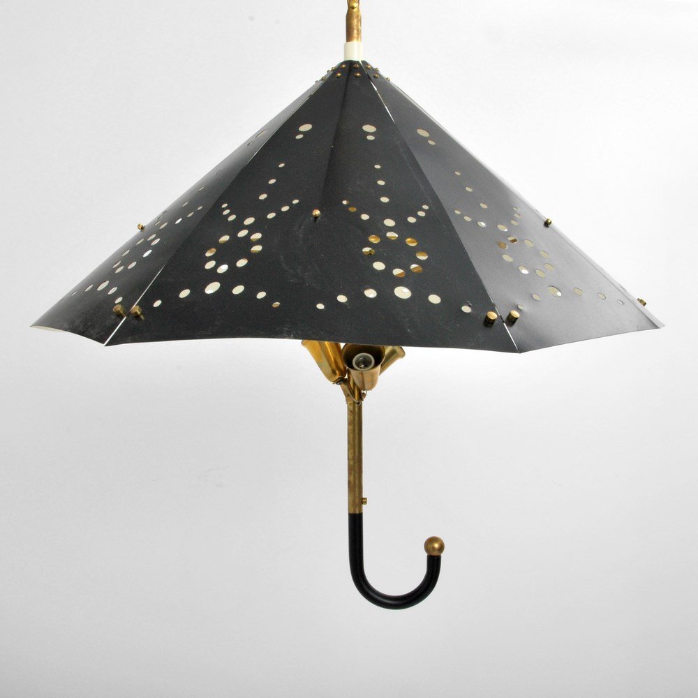 French Umbrella Form Chandelier: Markings: none Country of Origin & Materials: France; metal Additional Information & Circa: French umbrella form chandelier. (Key Word Search: James Mont, Serge Roche, Karl Springer, Tommi Parzinger,