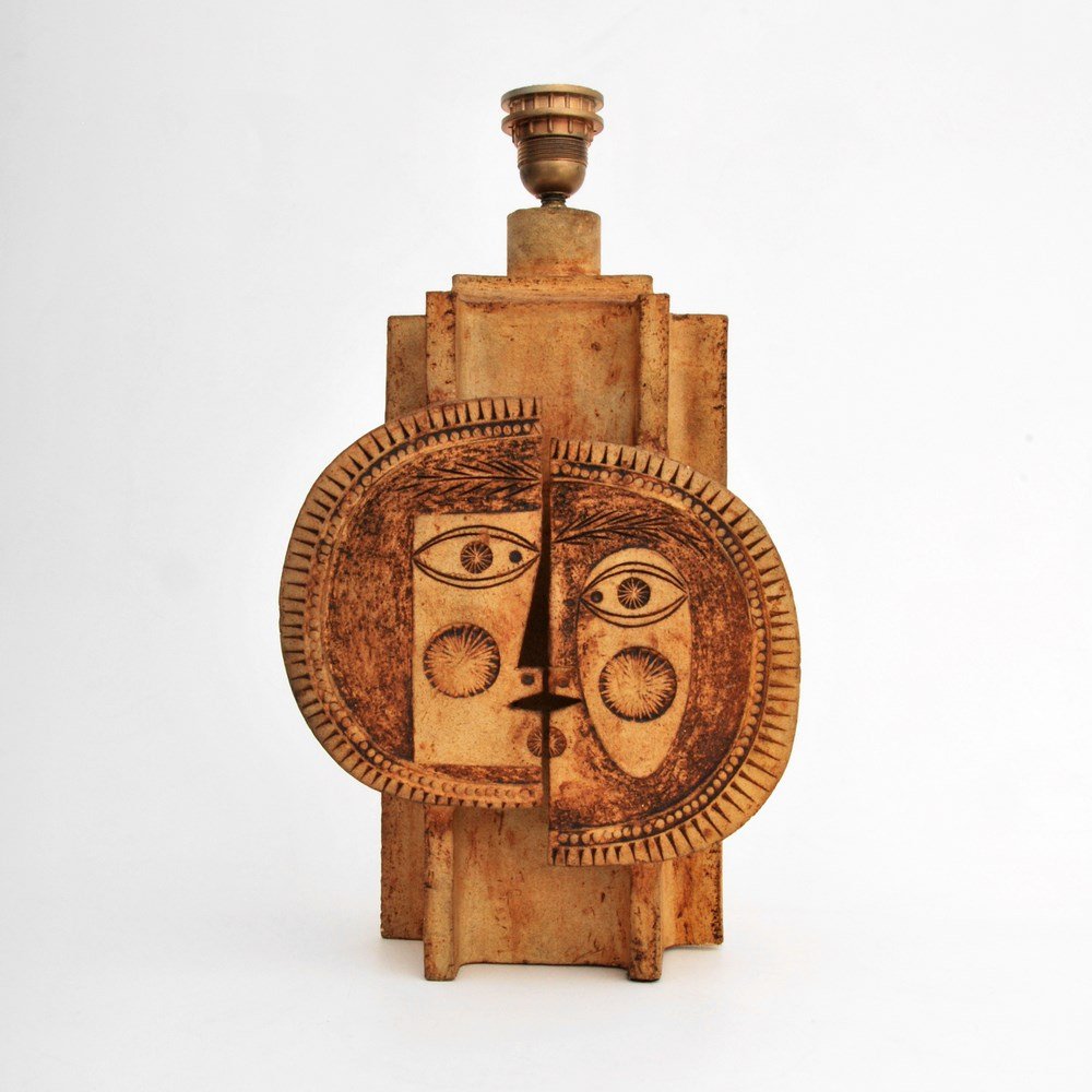 Roger Capron Lamp: Designer & Manufacturer: Roger Capron Markings: marked Country of Origin & Materials: France; pottery/stoneware Additional Information & Circa: Sculpted modernist lamp by Roger Capron. (Key Word Searc