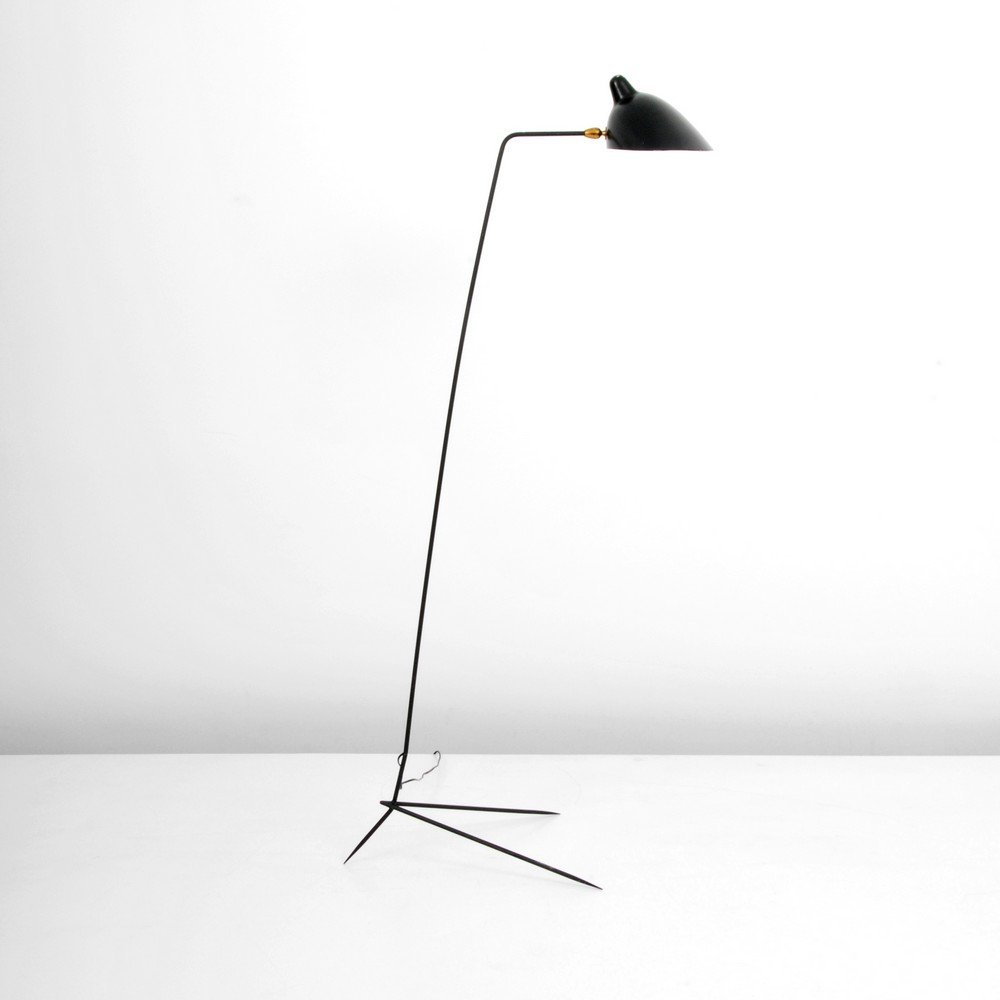Serge Mouille "Simple" Floor Lamp: Designer & Manufacturer: Serge Mouille; Atelier Serge Mouille Markings: none Country of Origin & Materials: France; enameled metal, brass Additional Information & Circa: Simple floor lamp with adjusta