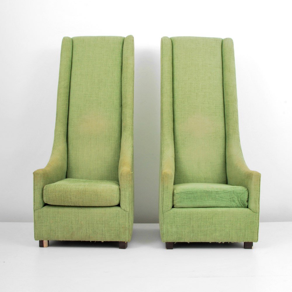 Overscaled Lounge Chairs, Lobby of Brazilian Court: Markings: none Country of Origin & Materials: USA; upholstery Additional Information & Circa: Pair of overscaled lounge chairs from the lobby of the Brazilian Court Hotel, Palm Beach, FL. (Key Word Se