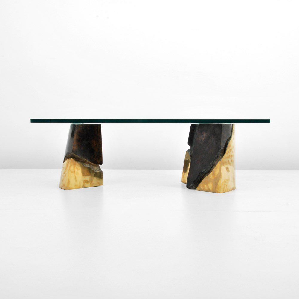 Bronze Cocktail Table in the Manner of Gabriella Crespi: Designer & Manufacturer: Gabriella Crespi, Manner of Markings: none Country of Origin & Materials: unknown; bronze, glass Additional Information & Circa: Bronze cocktail table in the manner of Gabriel