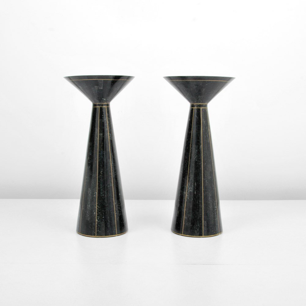 Pair of Maitland Smith Pedestal Tables: Designer & Manufacturer: Maitland Smith Markings: none Country of Origin & Materials: USA; metal, marble Additional Information & Circa: Pair of pedestal tables by Maitland Smith. (Key Word Search: Fr