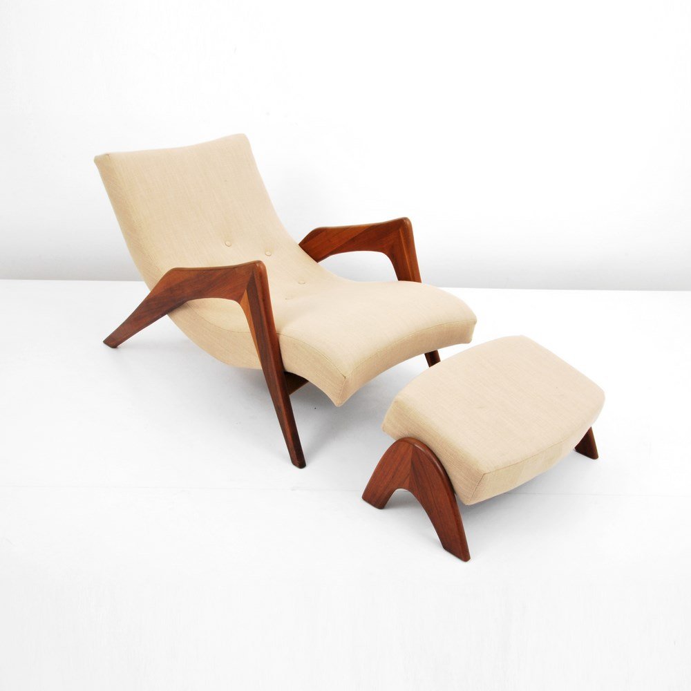 Rare Adrian Pearsall Lounge Chair & Ottoman: Designer & Manufacturer: Adrian Pearsall; Craft Associates Markings: none Country of Origin & Materials: USA; wood, upholstery Additional Information & Circa: Rare lounge chair and ottoman by Adrian P