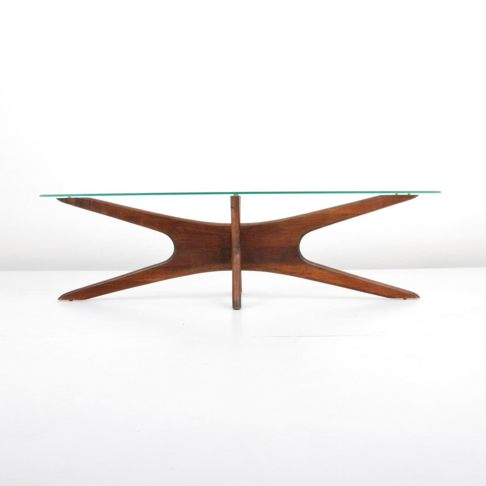 Adrian Pearsall "Jack" Style Cocktail Table: Designer & Manufacturer: Adrian Pearsall; Craft Associates Markings: none Country of Origin & Materials: USA; wood, glass Additional Information & Circa: Jack style base cocktail table by Adrian Pears