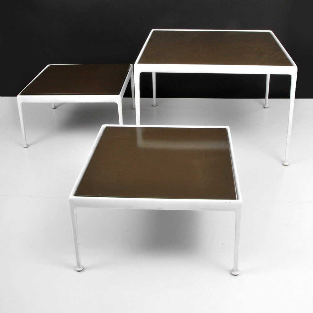 Richard Schultz Tables, Set of 3: Designer & Manufacturer: Richard Schultz; Knoll International Markings: none Country of Origin & Materials: USA; metal Additional Information & Circa: Pair of end tables and dining/game table by Richa