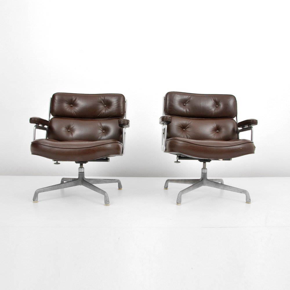 Pair Charles & Ray Eames "Time-Life" Chairs: Designer & Manufacturer: Charles & Ray Eames; Herman Miller Markings: marked Country of Origin & Materials: USA; leather, metal Additional Information & Circa: Pair of adjustable "Time-Life" office ch