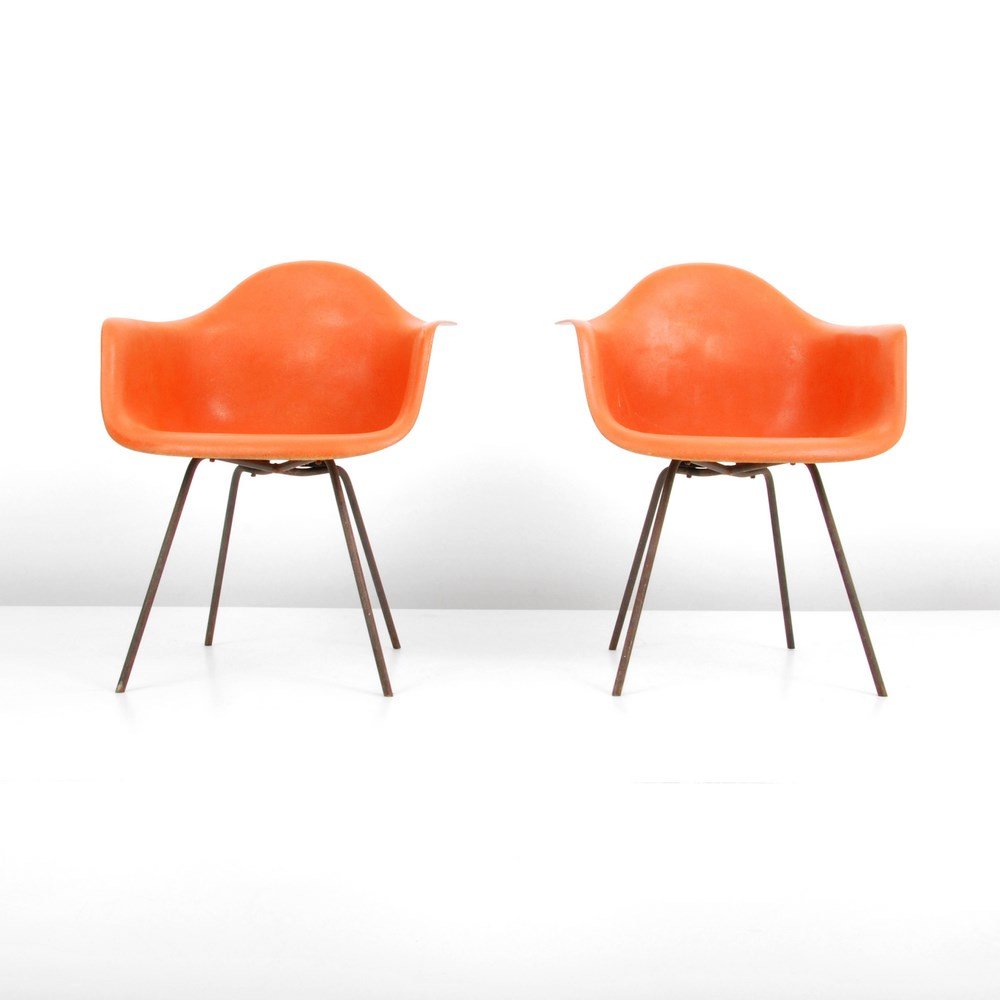 Pair of Charles & Ray Eames Zenith "Shell" Chairs: Designer & Manufacturer: Charles & Ray Eames; Herman Miller Markings: none Country of Origin & Materials: USA; fiberglass, metal Additional Information & Circa: Pair of early Zenith "Shell" chairs wit