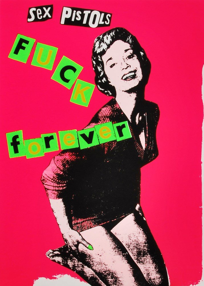 Pair of Jamie Reid "Sex Pistols Fuck Forever" Prints: Designer & Manufacturer: Jamie Reid Markings: none Country of Origin & Materials: English; print Additional Information & Circa: Pair of "Sex Pistols Fuck Forever" prints by Jamie Reid. These prints w