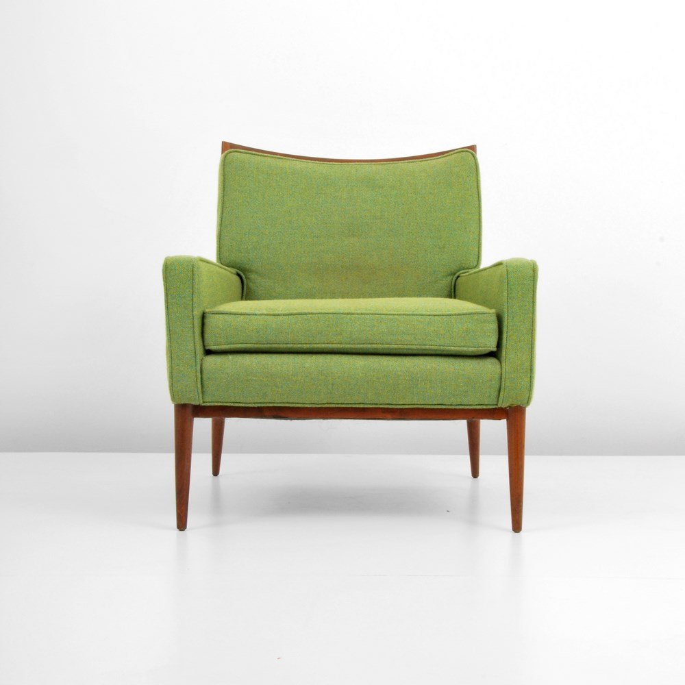 Paul McCobb Lounge Chair: Designer & Manufacturer: Paul McCobb; Directional Markings: none Country of Origin & Materials: USA; wood, upholstery Additional Information & Circa: Lounge chair by Paul McCobb. (Key Word Search: Her