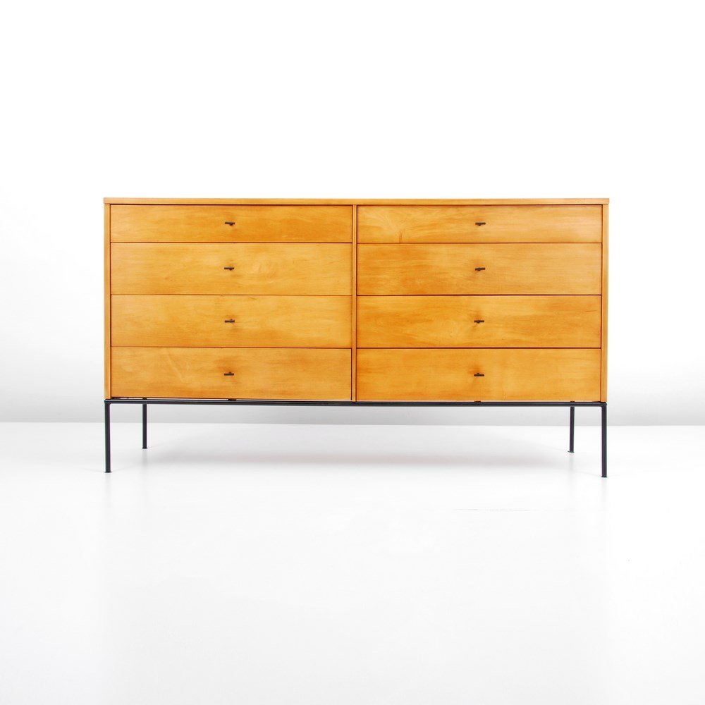 Paul Mccobb "Planner Group" Cabinet: Designer & Manufacturer: Paul Mccobb; Winchendon Furniture Group Markings: marked Country of Origin & Materials: USA; maple, iron Additional Information & Circa: "Planner Group" cabinet with eight dra