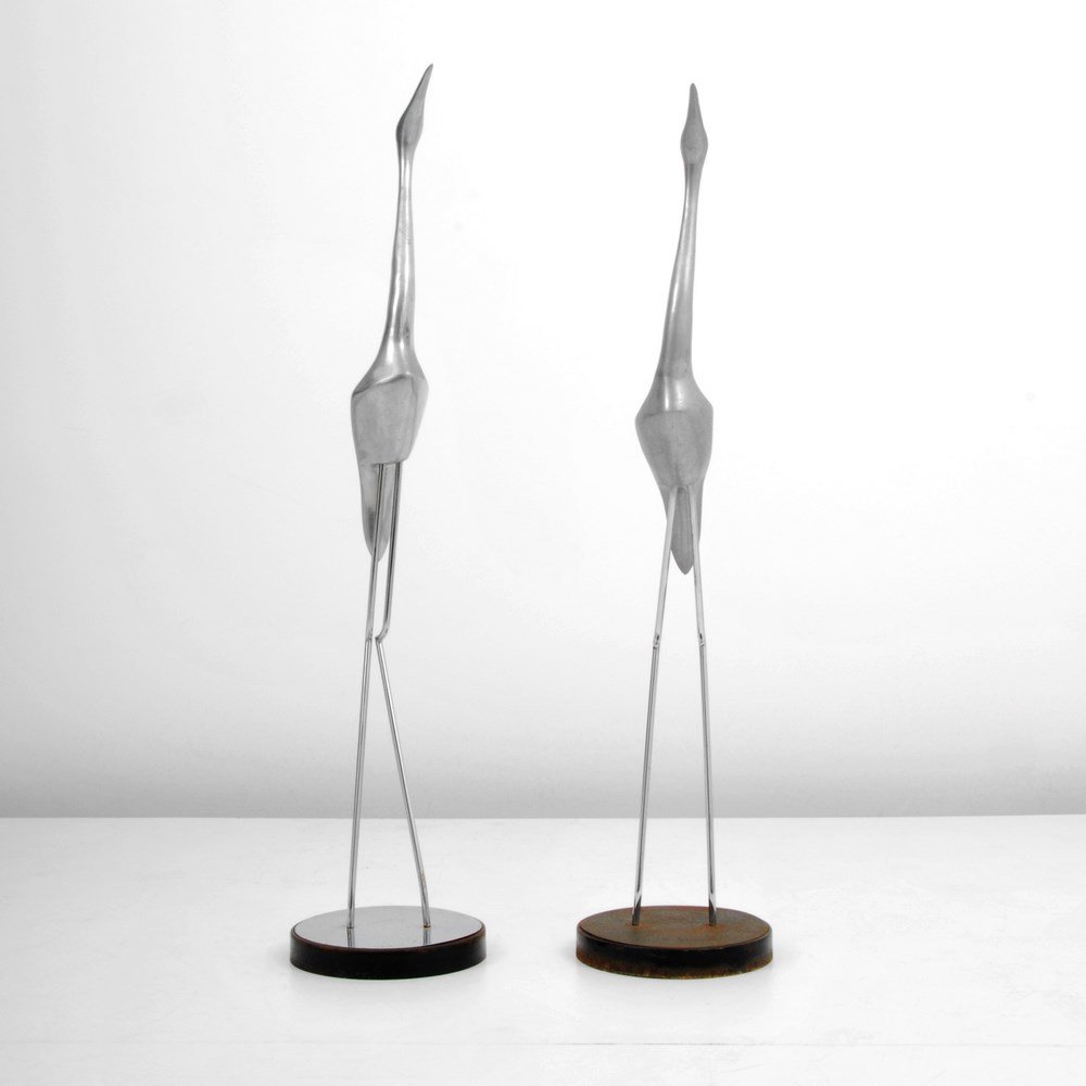 Pair of Large Curtis Jere "Crane" Sculptures: Designer & Manufacturer: Curtis Jere; Artisan House Markings: marked Country of Origin & Materials: USA; metal Additional Information & Circa: Pair of large "crane" sculptures by Curtis Jere. (Keyword