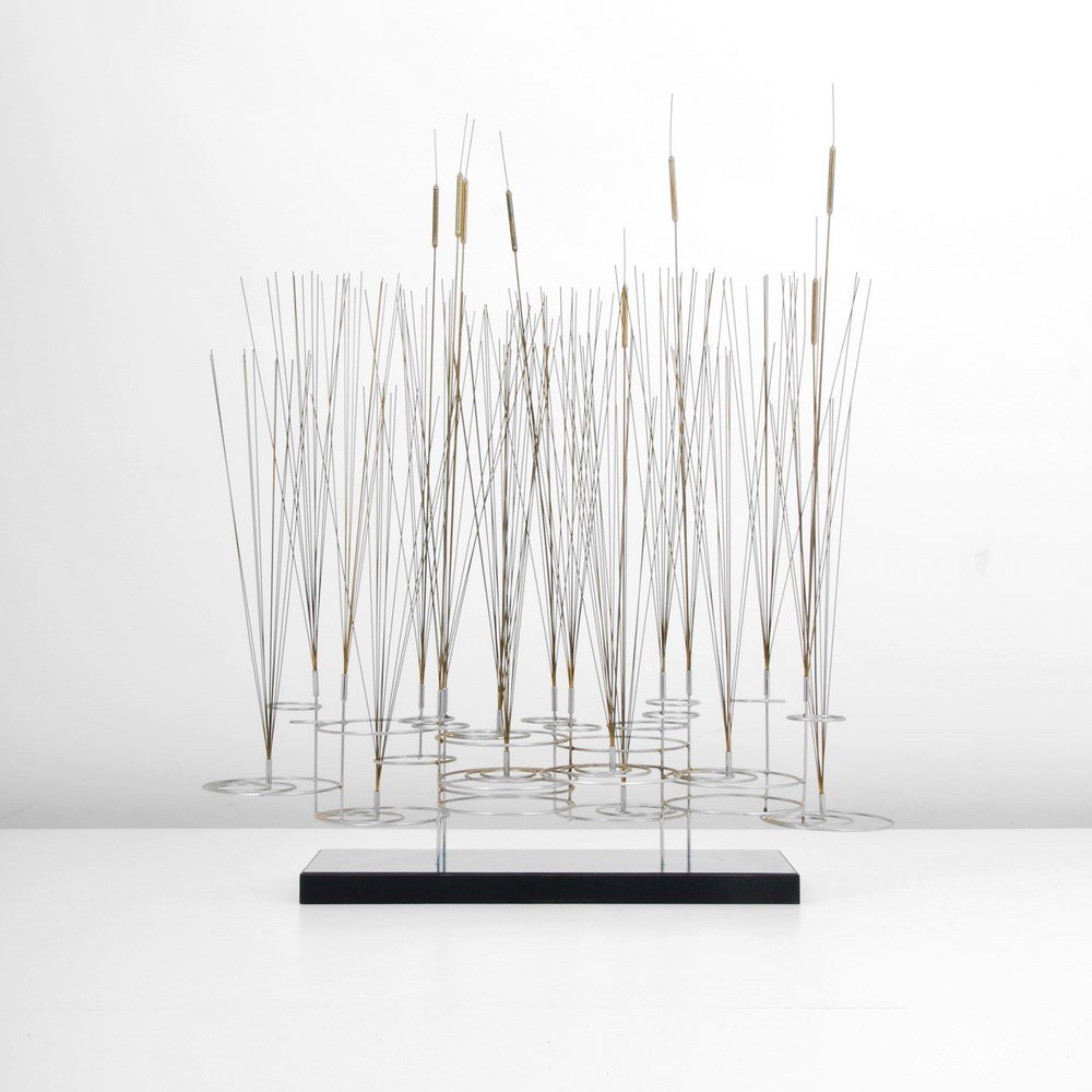 Large Curtis Jere "Cattail" Sculpture: Designer & Manufacturer: Curtis Jere; Artisan House Markings: marked; dated 1979 Country of Origin & Materials: USA; mixed metals, other Additional Information & Circa: Large "Cattail" sculpture by Cu